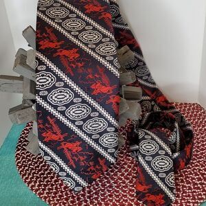 Vintage R/W/B Equestrian Horses & Flowers Wide Statement Tie, So Fabulous!